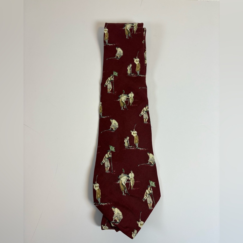 Vintage Polo Ralph Lauren Burgundy Silk Golfer Necktie 100% Silk Hand Made